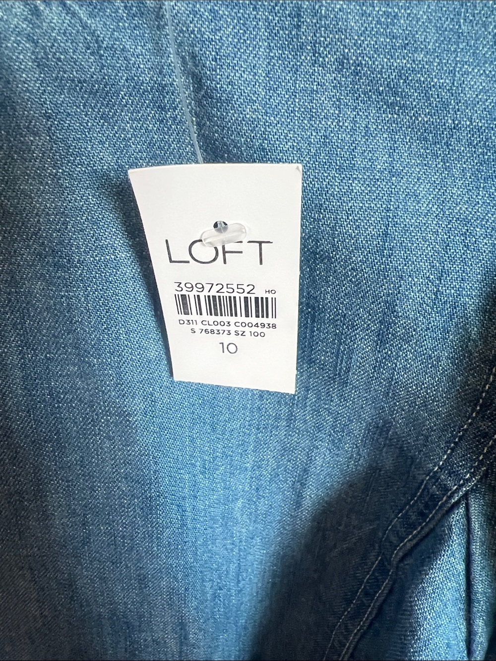 LOFT Light Blue Denim Puff-Sleeve Blouse with Sequin Detail - Picture 4 of 13